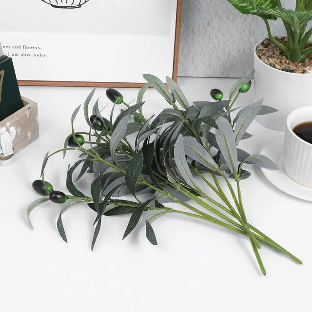 Alt view image 7 of 7 - 5Pcs Faux Olive Leaves Stems, 11 Inch Olive Branches Artificial Tree Tabletop Greenery Stems for Vase Decor Wedding Greenery Home Office Party Decor Centerpieces