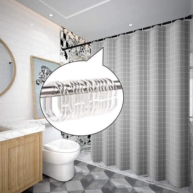 Alt view image 4 of 6 - 24 pcs Shower Curtain Rings Plastic Shower Curtain Hooks C-Shaped Rings Hook Hanger Bath Drape Loop Clip Glide Bathroom Shower Window Rod (Clear)