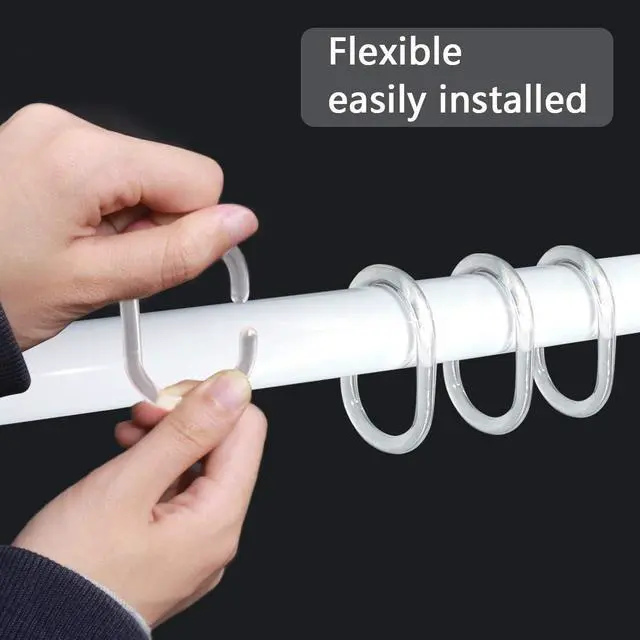 Alt view image 6 of 6 - 24 pcs Shower Curtain Rings Plastic Shower Curtain Hooks C-Shaped Rings Hook Hanger Bath Drape Loop Clip Glide Bathroom Shower Window Rod (Clear)