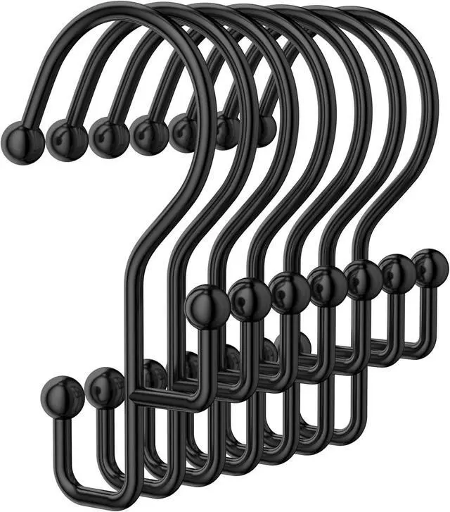 Main image of Goowin Shower Curtain Hooks, Black Shower Curtain Hooks Rust Proof, Anti-Drop Metal Shower Curtain Rings Hooks, Double Shower Hooks for Shower Curtain, Shower Rings for Curtain & Liner, Black-12 Pcs