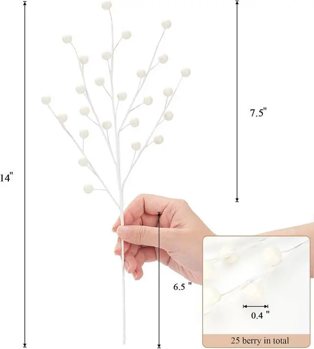 Alt view image 3 of 5 - Christmas Berries Picks White 14 Inches Set of 12 Tree Topper Decor