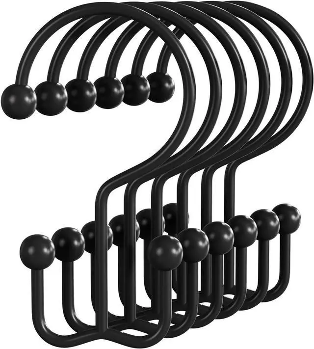 Main image of Bathway Shower Curtain Hooks Matte Black Shower Curtain Rings, 12 Pcs Double Hook Shower Curtain Hooks Rings Shower Curtain Hangers Rust Proof, Metal Shower Hooks for Bathroom Shower Curtain Rod