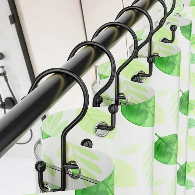 Alt view image 2 of 7 - Goowin Shower Curtain Hooks, Black Shower Curtain Hooks Rust Proof, Anti-Drop Metal Shower Curtain Rings Hooks, Double Shower Hooks for Shower Curtain, Shower Rings for Curtain & Liner, Black-12 Pcs