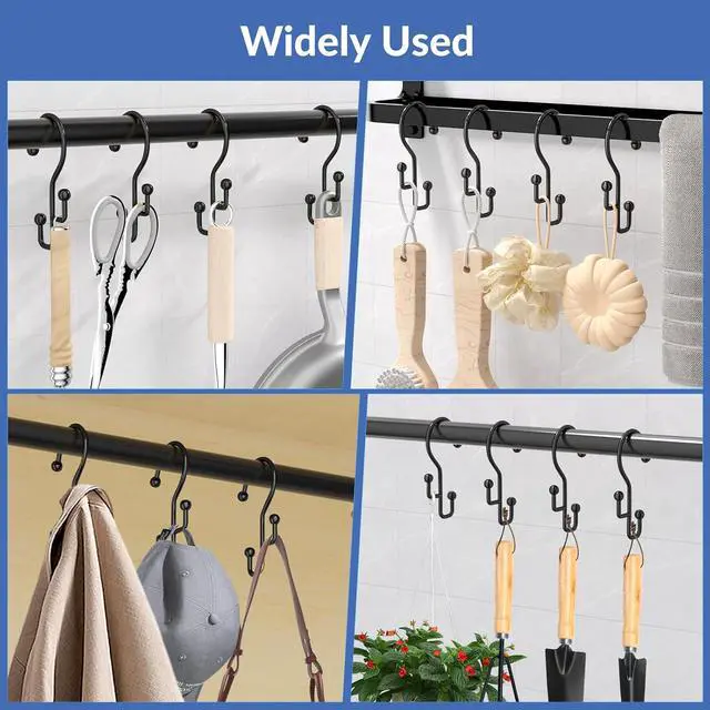 Alt view image 7 of 7 - Goowin Shower Curtain Hooks, Black Shower Curtain Hooks Rust Proof, Anti-Drop Metal Shower Curtain Rings Hooks, Double Shower Hooks for Shower Curtain, Shower Rings for Curtain & Liner, Black-12 Pcs
