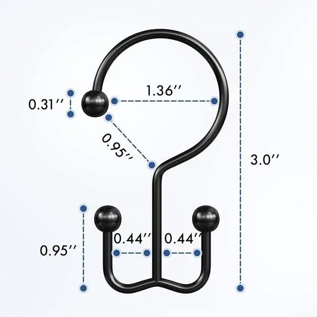 Alt view image 2 of 7 - Bathway Shower Curtain Hooks Matte Black Shower Curtain Rings, 12 Pcs Double Hook Shower Curtain Hooks Rings Shower Curtain Hangers Rust Proof, Metal Shower Hooks for Bathroom Shower Curtain Rod