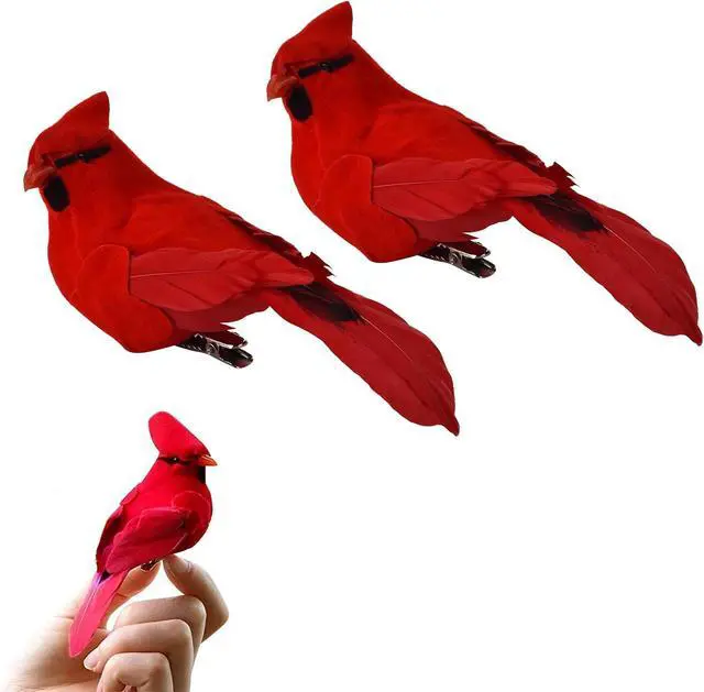 Main image of Ciarain 2PCS Artificial Feathered Cardinal Birds Ornament, Realistic Red Birds with Clip Decor for Home, Christmas Tree, Party, Garden, 4D Mini Bird Stuffed Craft