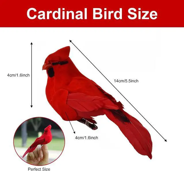 Alt view image 2 of 6 - Ciarain 2PCS Artificial Feathered Cardinal Birds Ornament, Realistic Red Birds with Clip Decor for Home, Christmas Tree, Party, Garden, 4D Mini Bird Stuffed Craft