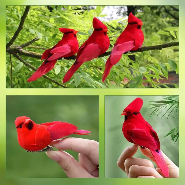 Alt view image 4 of 6 - Ciarain 2PCS Artificial Feathered Cardinal Birds Ornament, Realistic Red Birds with Clip Decor for Home, Christmas Tree, Party, Garden, 4D Mini Bird Stuffed Craft