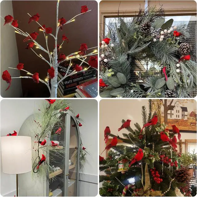 Alt view image 5 of 6 - Ciarain 2PCS Artificial Feathered Cardinal Birds Ornament, Realistic Red Birds with Clip Decor for Home, Christmas Tree, Party, Garden, 4D Mini Bird Stuffed Craft