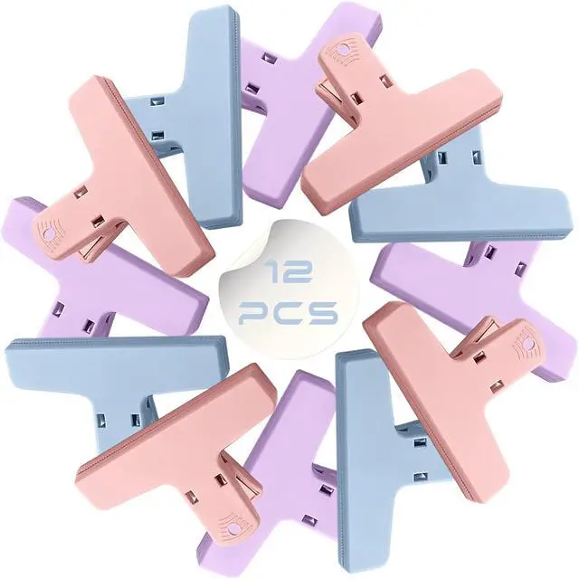 Main image of 12 Pack Chip Bag Clips, 4 Inch Macaron Colored Colors Foods Chip, Bag Clips,Plastic Heavy Duty Seal Grips for Refrigerator Food Storage Packages, Photos
