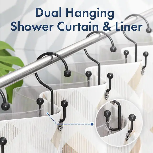 Alt view image 5 of 7 - Bathway Shower Curtain Hooks Matte Black Shower Curtain Rings, 12 Pcs Double Hook Shower Curtain Hooks Rings Shower Curtain Hangers Rust Proof, Metal Shower Hooks for Bathroom Shower Curtain Rod