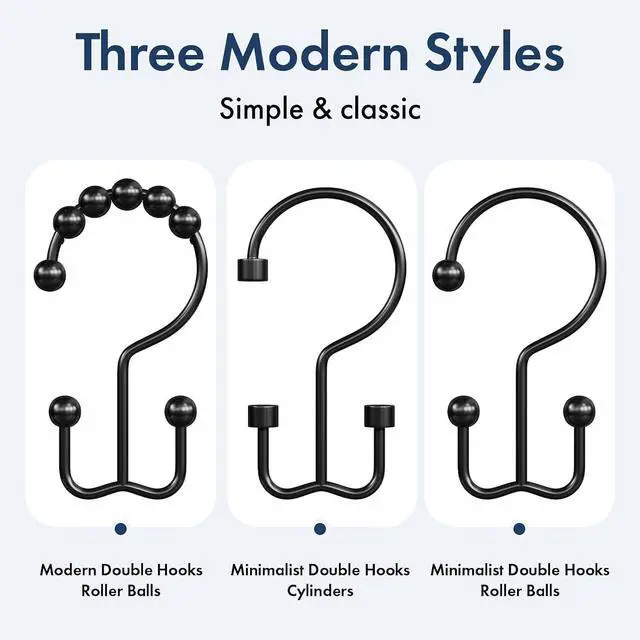 Alt view image 7 of 7 - Bathway Shower Curtain Hooks Matte Black Shower Curtain Rings, 12 Pcs Double Hook Shower Curtain Hooks Rings Shower Curtain Hangers Rust Proof, Metal Shower Hooks for Bathroom Shower Curtain Rod