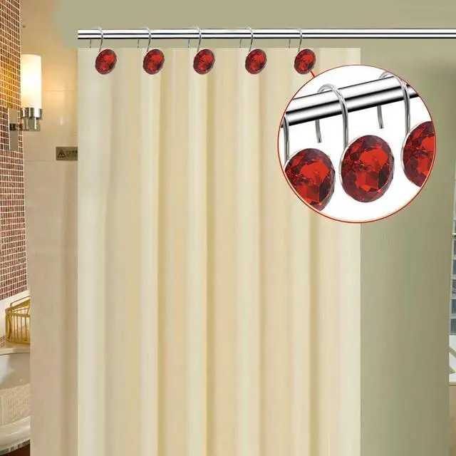 Alt view image 3 of 7 - 12PCS Red Diamond Crystal Bling Shower Curtain Hooks Rings for Bathroom | Metal Rust Shower Rings Round Acrylic Decorative Rhinestones Bling Rolling Bathroom