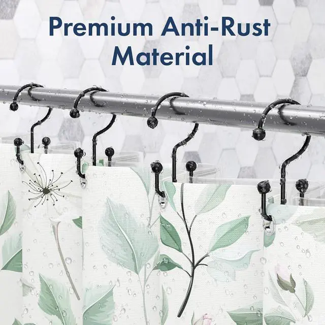 Alt view image 6 of 7 - Bathway Shower Curtain Hooks Matte Black Shower Curtain Rings, 12 Pcs Double Hook Shower Curtain Hooks Rings Shower Curtain Hangers Rust Proof, Metal Shower Hooks for Bathroom Shower Curtain Rod