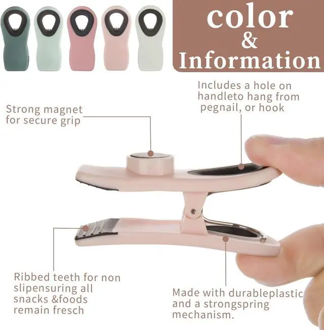 Alt view image 2 of 6 - Chip Clips, Bag Clips, Magnetic Bread Food Package with Silicone Textured Mouth (10pcs Pink)