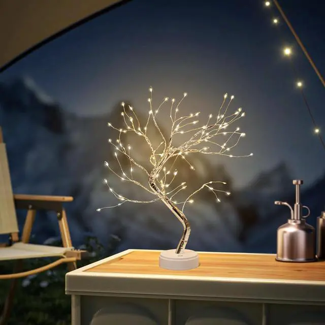 Main image of 21" 108 LED Tree Lamp with USB Plug, Artificial Desktop Tree Light Featuring Warm White Lights, Light up Tree Decor for Indoor Bedrooms, Living Rooms, ChristmaSilver