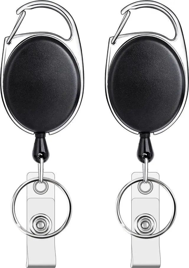 Main image of Teskyer 2 Pack Badge Reels Retractable with Carabiner Clip | 6.7oz Load Capacity, Reinforced Cord Construction, Extend up to 23.6 Inch, Strong Pull Resistance, Secure Attachments