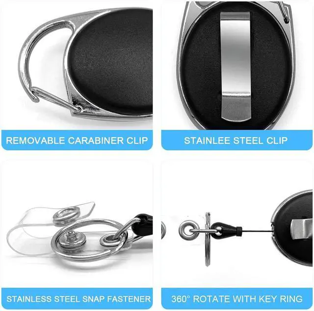 Alt view image 3 of 7 - Teskyer 2 Pack Badge Reels Retractable with Carabiner Clip | 6.7oz Load Capacity, Reinforced Cord Construction, Extend up to 23.6 Inch, Strong Pull Resistance, Secure Attachments