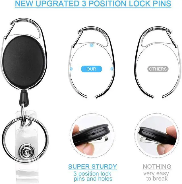 Alt view image 4 of 7 - Teskyer 2 Pack Badge Reels Retractable with Carabiner Clip | 6.7oz Load Capacity, Reinforced Cord Construction, Extend up to 23.6 Inch, Strong Pull Resistance, Secure Attachments
