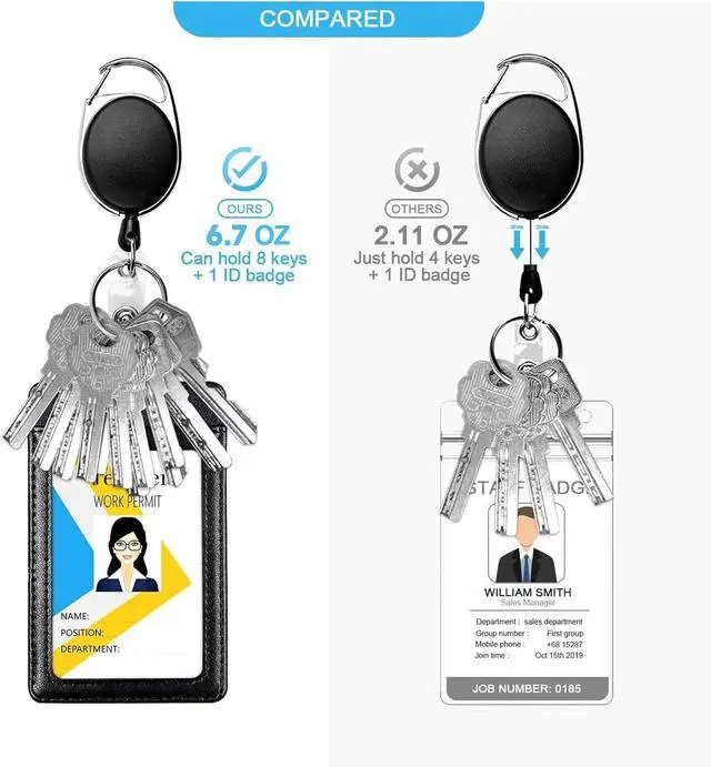 Alt view image 2 of 7 - Teskyer 2 Pack Badge Reels Retractable with Carabiner Clip | 6.7oz Load Capacity, Reinforced Cord Construction, Extend up to 23.6 Inch, Strong Pull Resistance, Secure Attachments