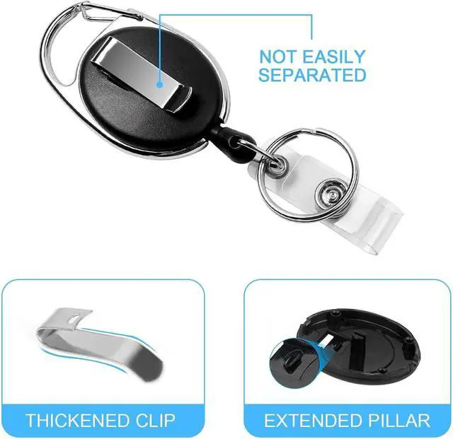 Alt view image 7 of 7 - Teskyer 2 Pack Badge Reels Retractable with Carabiner Clip | 6.7oz Load Capacity, Reinforced Cord Construction, Extend up to 23.6 Inch, Strong Pull Resistance, Secure Attachments