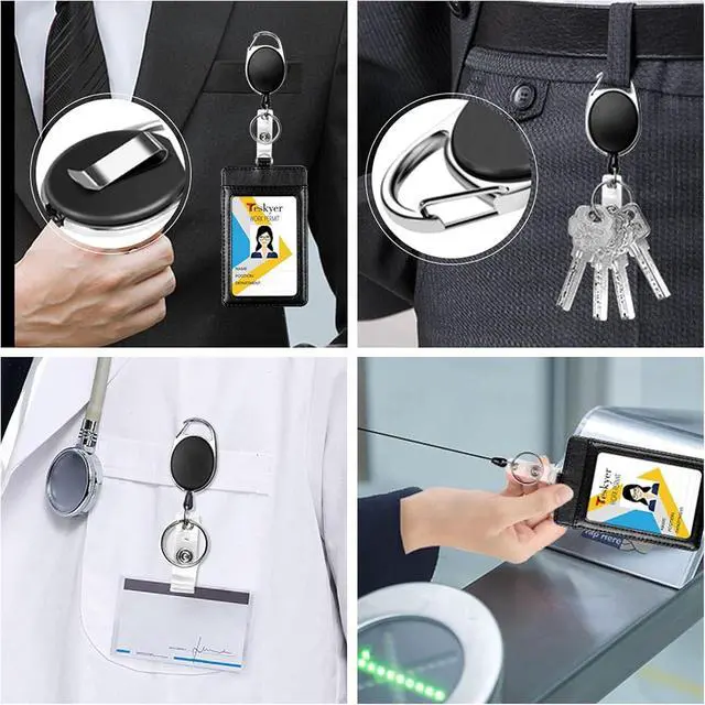 Alt view image 6 of 7 - Teskyer 2 Pack Badge Reels Retractable with Carabiner Clip | 6.7oz Load Capacity, Reinforced Cord Construction, Extend up to 23.6 Inch, Strong Pull Resistance, Secure Attachments