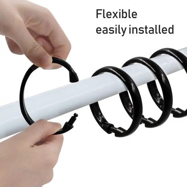 Alt view image 4 of 6 - Shower Curtain Rings-12 Pack- Plastic Shower Curtain Hooks O-Shaped Rings Hook Glide Easily on Bathroom Shower Rod(Black)