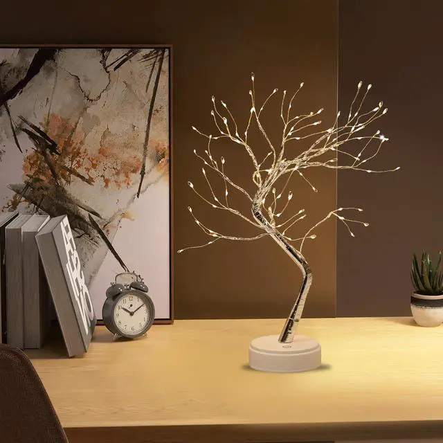 Alt view image 2 of 6 - 21" 108 LED Tree Lamp with USB Plug, Artificial Desktop Tree Light Featuring Warm White Lights, Light up Tree Decor for Indoor Bedrooms, Living Rooms, ChristmaSilver