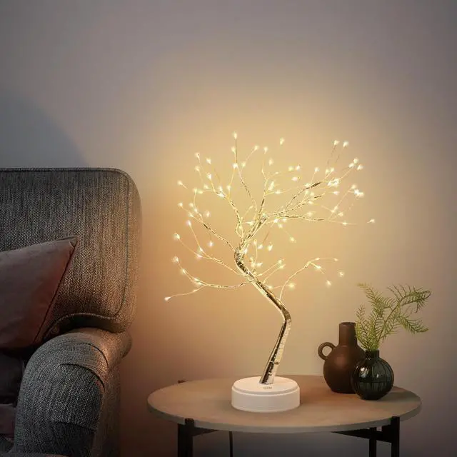 Alt view image 3 of 6 - 21" 108 LED Tree Lamp with USB Plug, Artificial Desktop Tree Light Featuring Warm White Lights, Light up Tree Decor for Indoor Bedrooms, Living Rooms, ChristmaSilver
