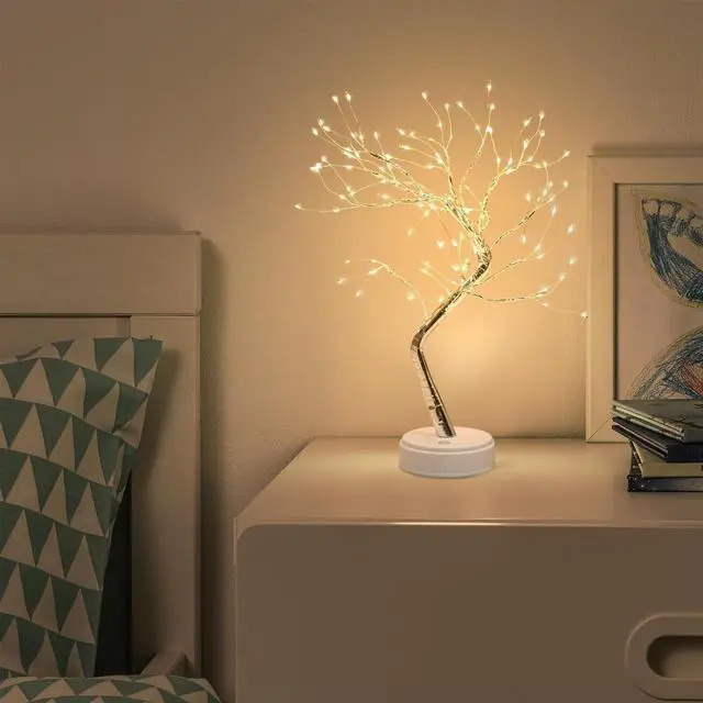 Alt view image 4 of 6 - 21" 108 LED Tree Lamp with USB Plug, Artificial Desktop Tree Light Featuring Warm White Lights, Light up Tree Decor for Indoor Bedrooms, Living Rooms, ChristmaSilver