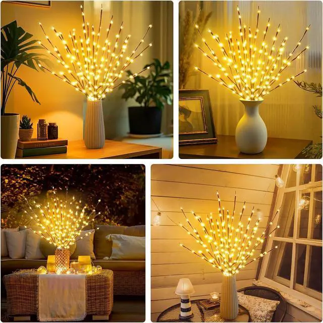 Alt view image 5 of 7 - DK177 2 Pack Led Branch Light Battery Operated Lighted Branch Vase Filler Willow Tree Artificial Little Twig Power Brown 30 Inch 20 LED for Home Romantic Decoration, Warm White