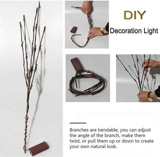 Alt view image 4 of 7 - DK177 2 Pack Led Branch Light Battery Operated Lighted Branch Vase Filler Willow Tree Artificial Little Twig Power Brown 30 Inch 20 LED for Home Romantic Decoration, Warm White