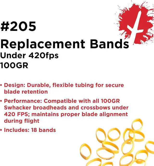Alt view image 2 of 2 - Swhacker #205 Broadhead Bands, 2-Blade, 100 Grain, Under 420 FPS, Mechanical Broadhead Retention Bands, Rubber Replacement Bands, 18 Pack