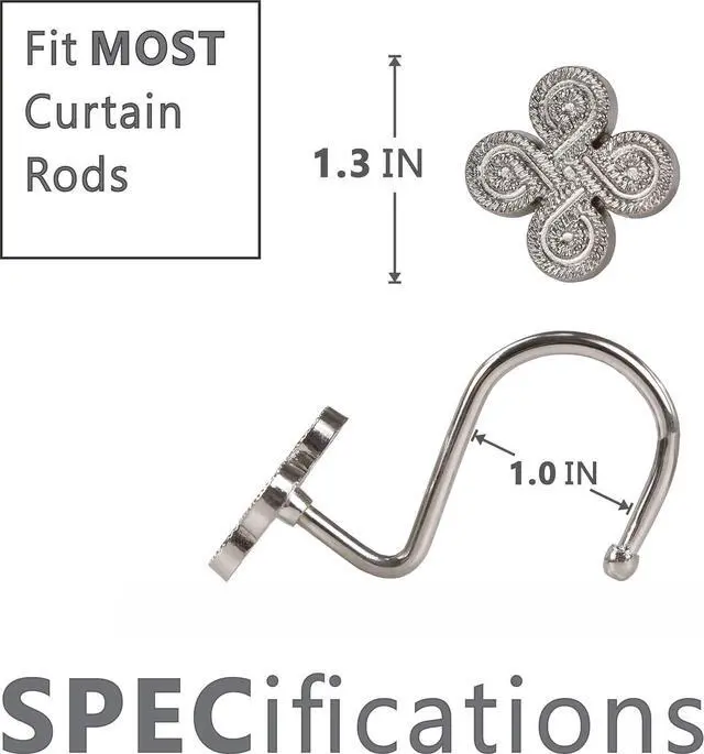 Alt view image 5 of 7 - Brushed Nickel Shower Curtain Hooks: Rust Proof Metal Curtain Rings, 12Pcs | Stylish Clover Knot Decorative Shower Hooks, Elegant Flower Hanging Hangers for Shower Rod, Gift for Modern Bathroom Decor
