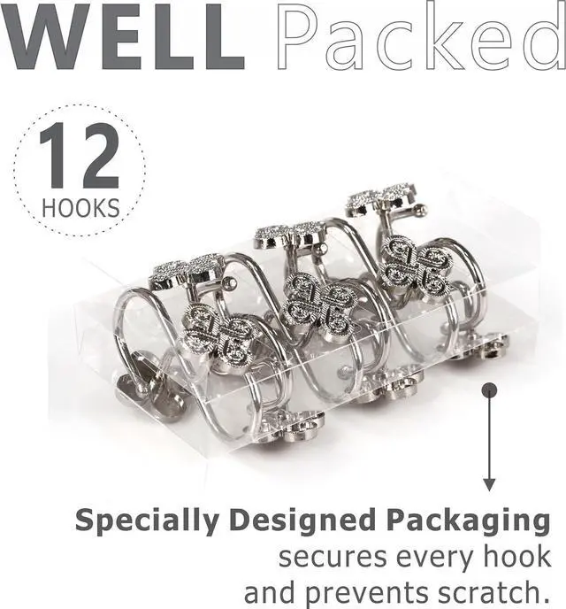 Alt view image 6 of 7 - Brushed Nickel Shower Curtain Hooks: Rust Proof Metal Curtain Rings, 12Pcs | Stylish Clover Knot Decorative Shower Hooks, Elegant Flower Hanging Hangers for Shower Rod, Gift for Modern Bathroom Decor