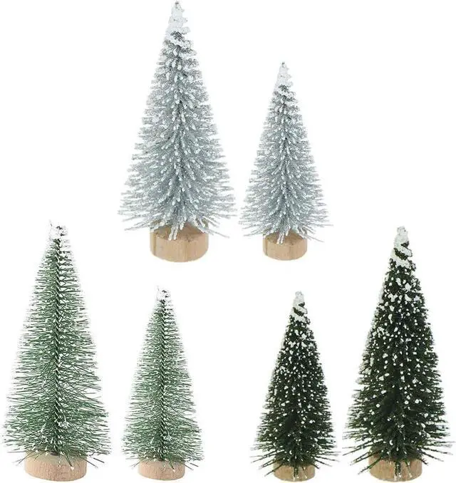 Main image of Yahpetes Miniature Christmas Tree 6 Pcs Pine Trees Sisal Trees Snow Frost Ornaments with Wooden Bases for Miniature Scenes, Christmas Crafting and Designing, Mixed Size