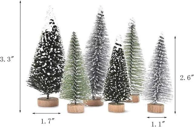 Alt view image 2 of 7 - Yahpetes Miniature Christmas Tree 6 Pcs Pine Trees Sisal Trees Snow Frost Ornaments with Wooden Bases for Miniature Scenes, Christmas Crafting and Designing, Mixed Size
