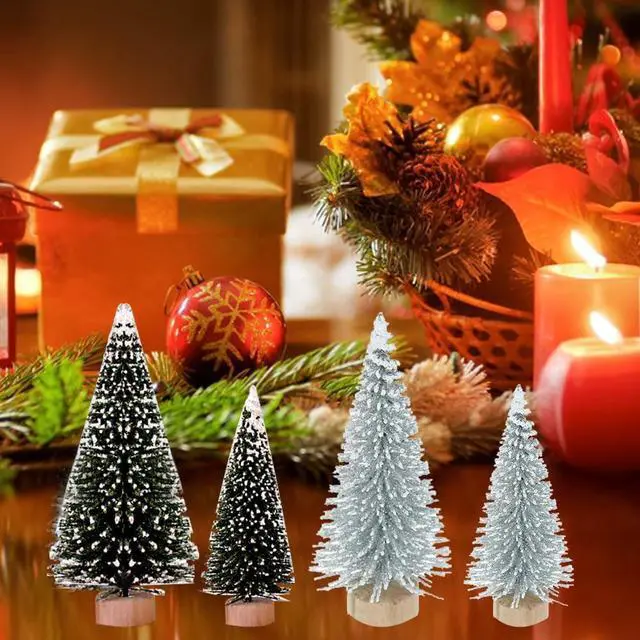 Alt view image 3 of 7 - Yahpetes Miniature Christmas Tree 6 Pcs Pine Trees Sisal Trees Snow Frost Ornaments with Wooden Bases for Miniature Scenes, Christmas Crafting and Designing, Mixed Size