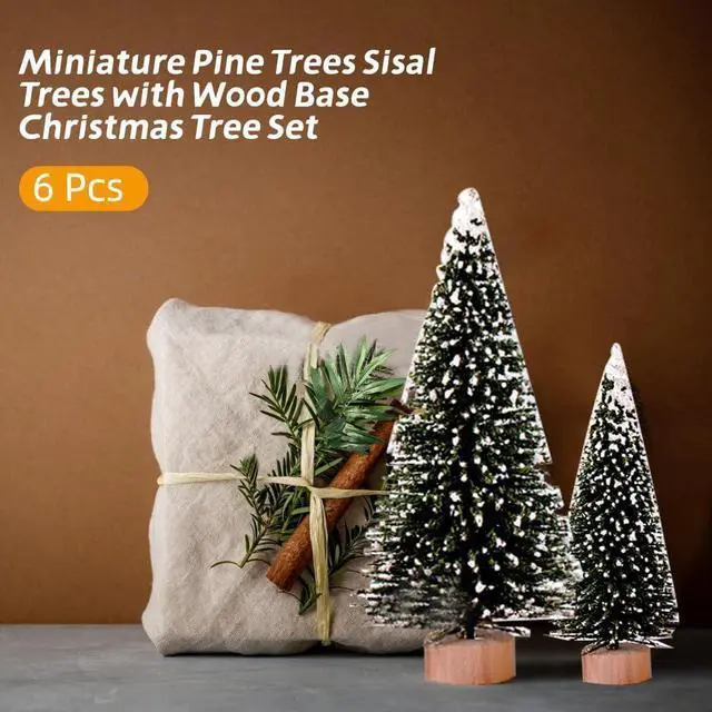 Alt view image 4 of 7 - Yahpetes Miniature Christmas Tree 6 Pcs Pine Trees Sisal Trees Snow Frost Ornaments with Wooden Bases for Miniature Scenes, Christmas Crafting and Designing, Mixed Size