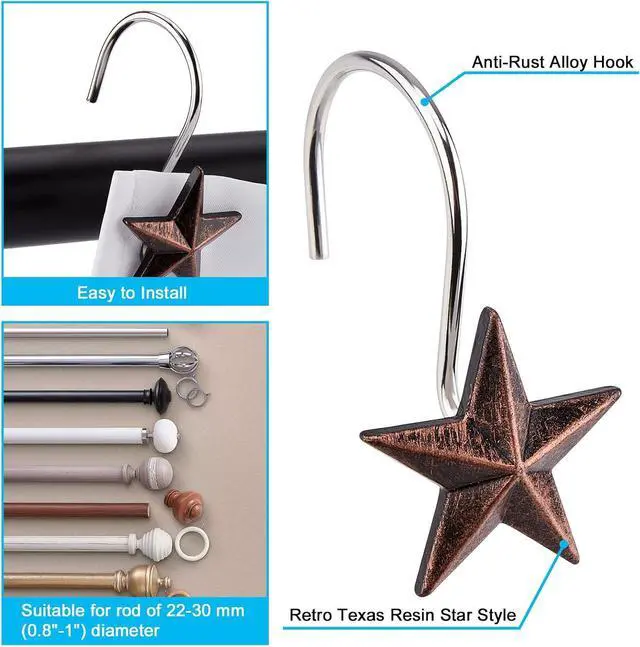 Alt view image 4 of 7 - AGPtek Star Shower Curtain Hooks, 12PCS | Anti Rust, Decorative Resin, Bathroom, Baby room, Bedroom, Living room Decor