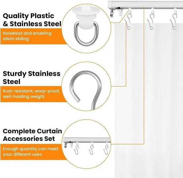 Alt view image 3 of 7 - 120 Pcs Shower Curtain Track Gliders & Curtain Hooks Set | Ceiling Mount Sliding Track S Shaped Metal Drapery Hooks and Plastic Rollers Sets for Drape Rails and Tracks