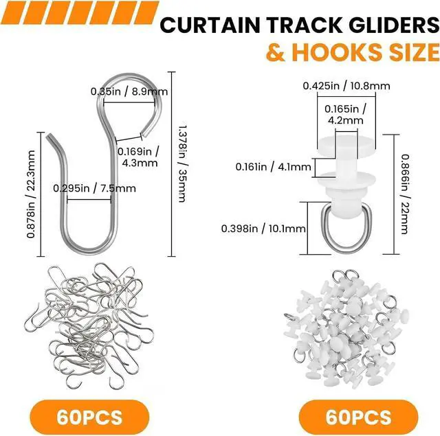 Alt view image 2 of 7 - 120 Pcs Shower Curtain Track Gliders & Curtain Hooks Set | Ceiling Mount Sliding Track S Shaped Metal Drapery Hooks and Plastic Rollers Sets for Drape Rails and Tracks