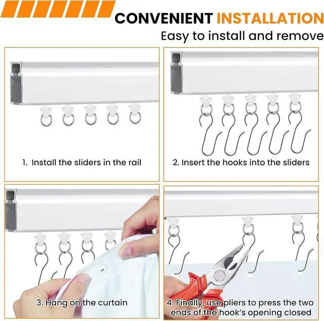 Alt view image 5 of 7 - 120 Pcs Shower Curtain Track Gliders & Curtain Hooks Set | Ceiling Mount Sliding Track S Shaped Metal Drapery Hooks and Plastic Rollers Sets for Drape Rails and Tracks