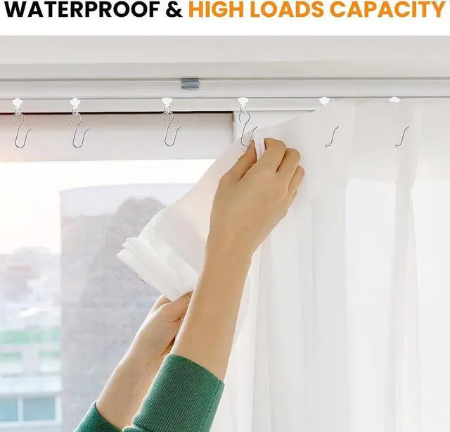 Alt view image 6 of 7 - 120 Pcs Shower Curtain Track Gliders & Curtain Hooks Set | Ceiling Mount Sliding Track S Shaped Metal Drapery Hooks and Plastic Rollers Sets for Drape Rails and Tracks