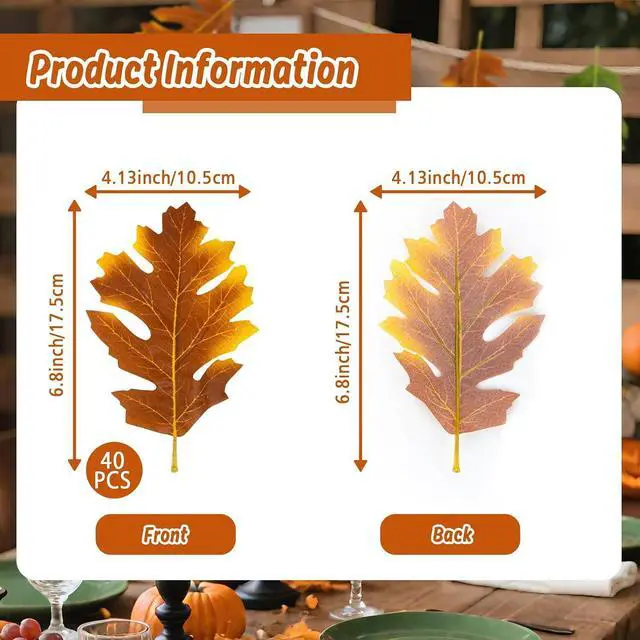 Alt view image 2 of 7 - RAINFLOW 40PCS Artificial Fall Maple Leaves - Thanksgiving Decorations | Red Faux Maple Leaves for Wall, Fireplace, Table & Wedding Decor, Autumn Fall Leaves for Crafts and Seasonal Home Decoration