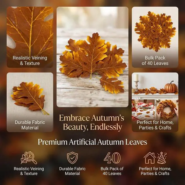 Alt view image 7 of 7 - RAINFLOW 40PCS Artificial Fall Maple Leaves - Thanksgiving Decorations | Red Faux Maple Leaves for Wall, Fireplace, Table & Wedding Decor, Autumn Fall Leaves for Crafts and Seasonal Home Decoration
