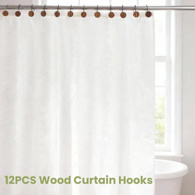 Alt view image 6 of 7 - Wood Shower Curtain Hooks Rust Proof, Boho Shower Curtain Hooks Decorative, 12 Pack Shower Hooks for Shower Curtain, Shower Curtain Hangers Hooks (Brown, 12)