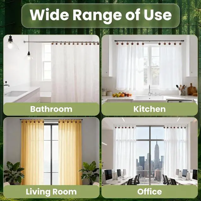 Alt view image 7 of 7 - Wood Shower Curtain Hooks Rust Proof, Boho Shower Curtain Hooks Decorative, 12 Pack Shower Hooks for Shower Curtain, Shower Curtain Hangers Hooks (Brown, 12)