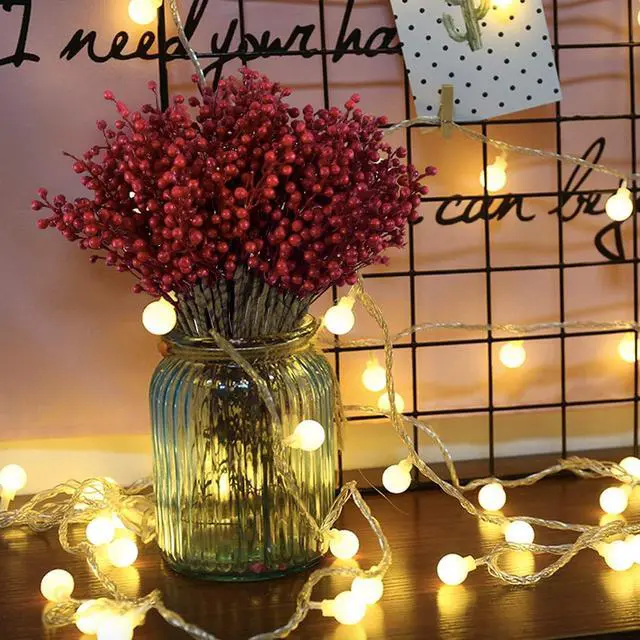 Alt view image 4 of 5 - 8pcs Red Artificial Red Berry Stems Holly Christmas Berries Xmas Tree Decor | Artificial Red Berries Holly Stems for Xmas Tree Decorations Crafts, Thanksgiving Day Decor Valentines Day Lunar New Year