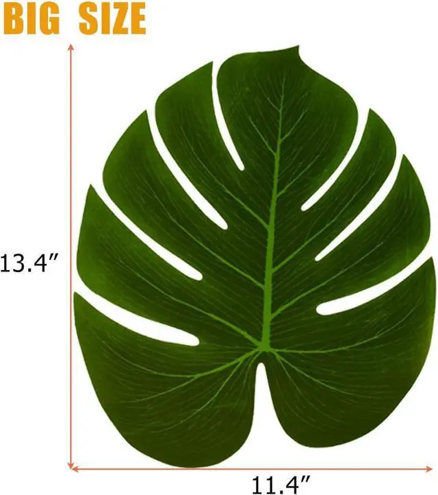 Alt view image 2 of 7 - Hopeak Artificial Palm Leaves 24 Pieces Large Palm Leaves for Hawaiian Luau Party Jungle Beach Theme Party Birthday Table and Wall Decorations